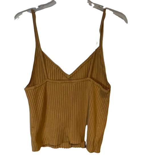 KENDALL & KYLE Crop Top Spaghetti Strap Ribbed Mustard Rayon Blend Size Large - Picture 6 of 9